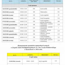 Harmonogram egzaminów maturalnych pisemnych i ustnych